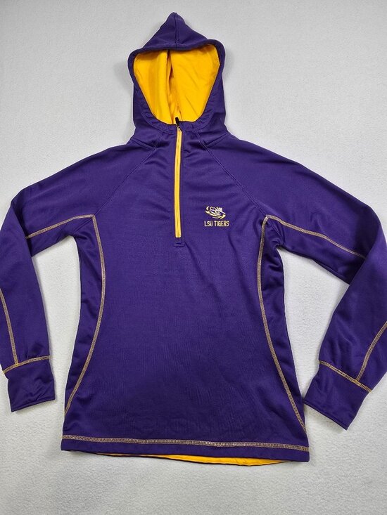 Colosseum Sweaters - LSU Tigers Womens Large Colosseum Purple & Gold Hoodie Half Zip